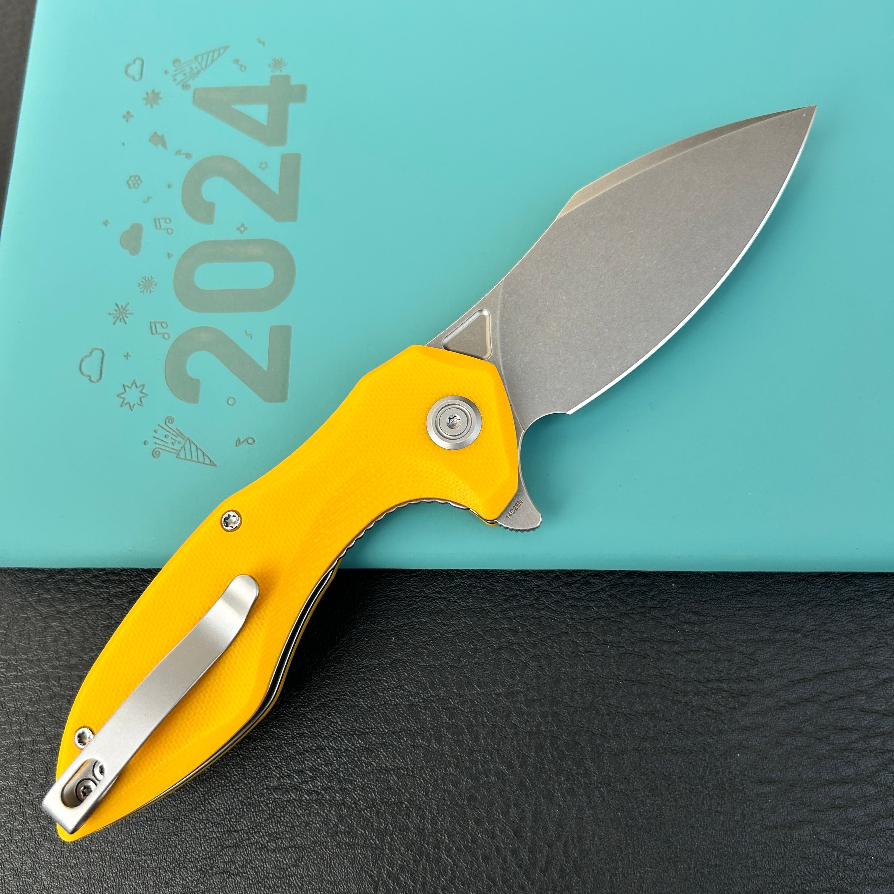 KUBEY KU236H Noble Nest Liner Lock Folding Knife Yellow  G10 Handle 3.15"  Beadblast 14C28N Blade