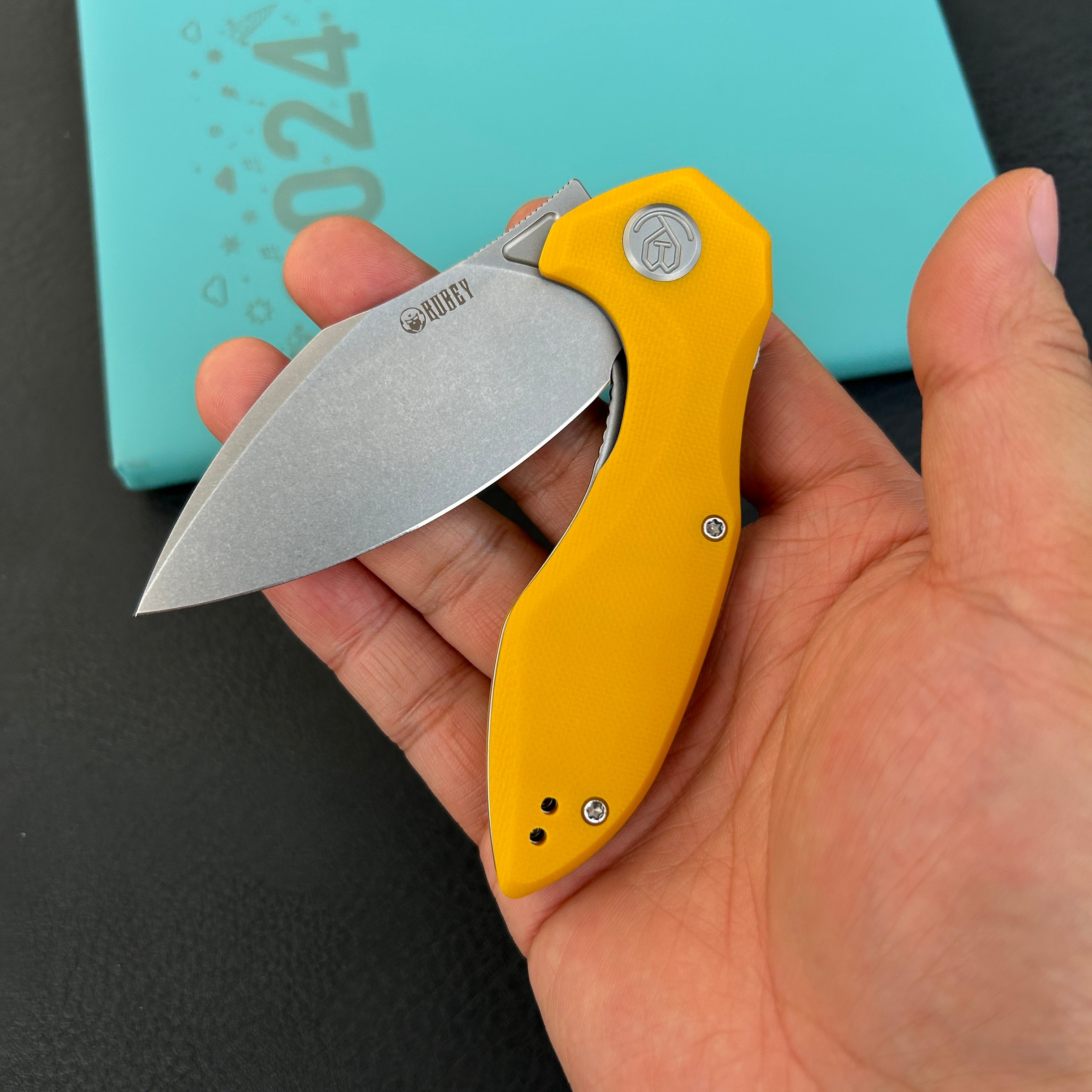 KUBEY KU236H Noble Nest Liner Lock Folding Knife Yellow  G10 Handle 3.15"  Beadblast 14C28N Blade