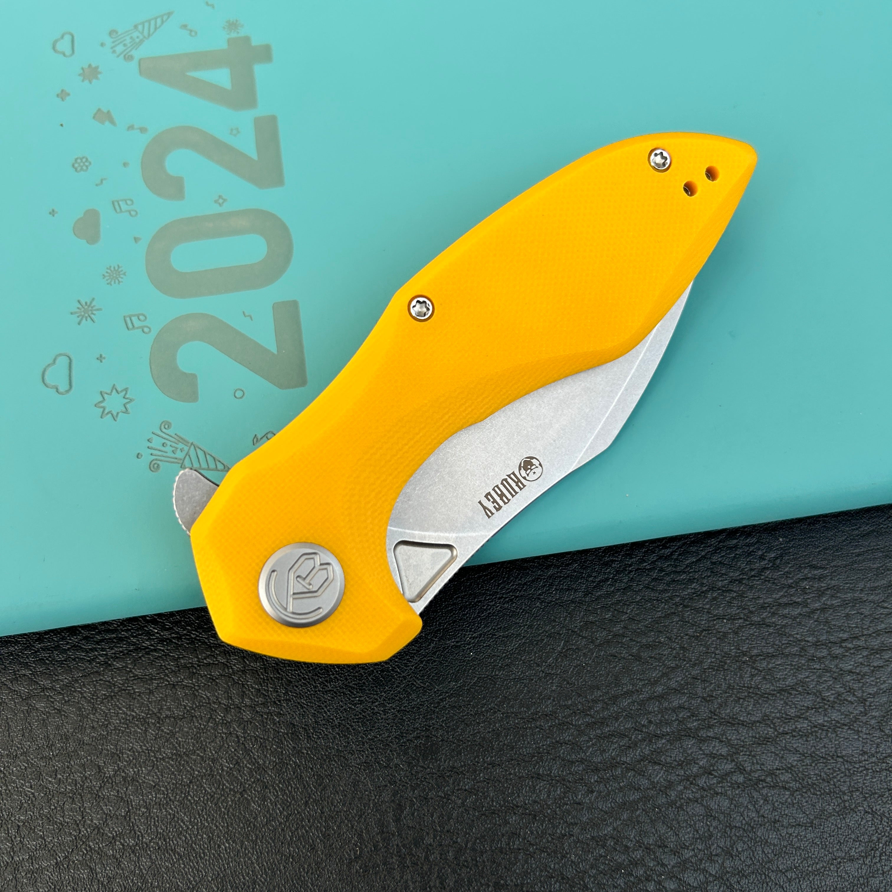 KUBEY KU236H Noble Nest Liner Lock Folding Knife Yellow  G10 Handle 3.15"  Beadblast 14C28N Blade