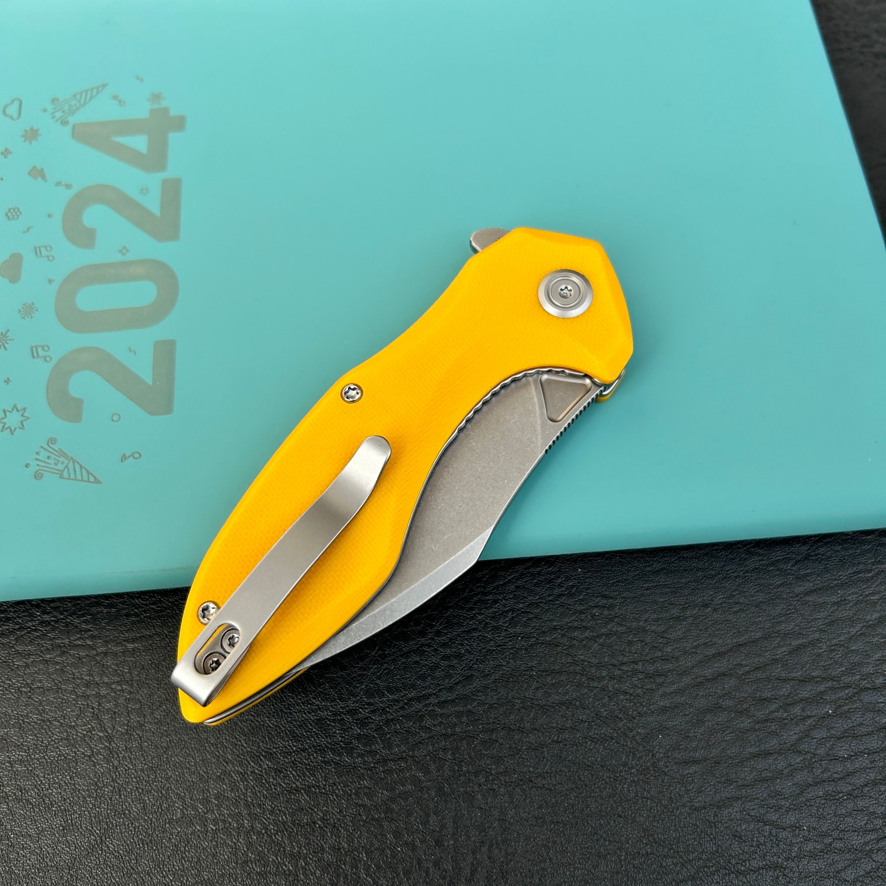 KUBEY KU236H Noble Nest Liner Lock Folding Knife Yellow  G10 Handle 3.15"  Beadblast 14C28N Blade