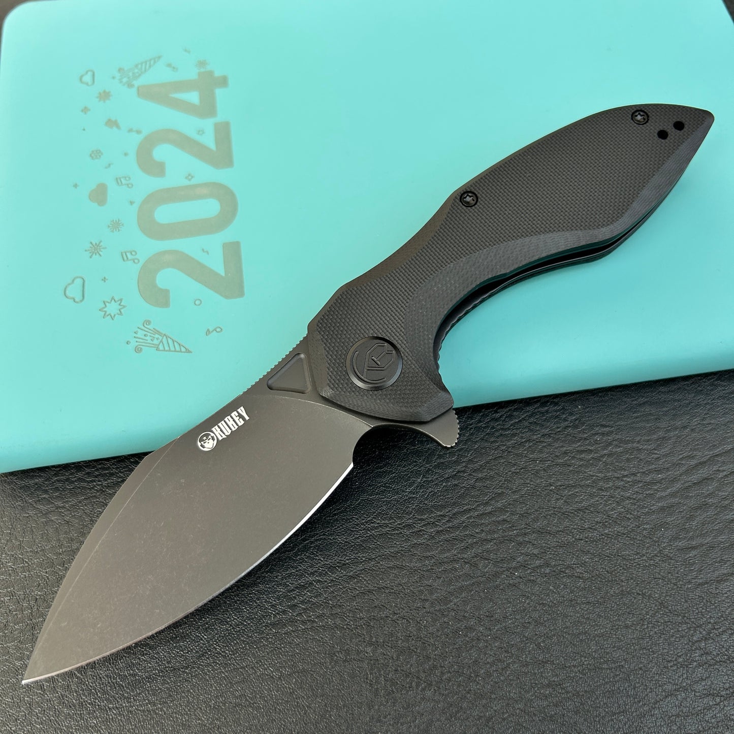 KUBEY KU236O Noble Flipper Folding Knife Black G10 Handle 3.15" Blackwash 14C28N