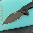 KUBEY KU236O Noble Flipper Folding Knife Black G10 Handle 3.15" Blackwash 14C28N