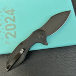 KUBEY KU236O Noble Flipper Folding Knife Black G10 Handle 3.15" Blackwash 14C28N