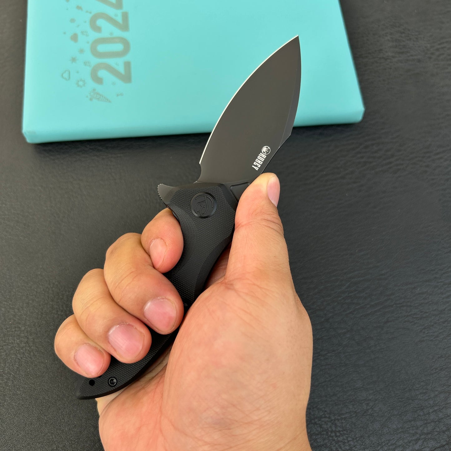 KUBEY KU236O Noble Flipper Folding Knife Black G10 Handle 3.15" Blackwash 14C28N