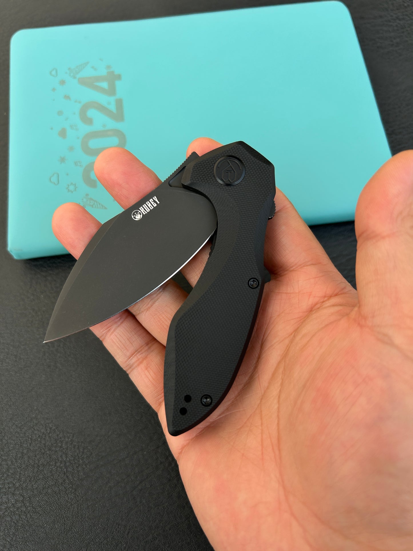 KUBEY KU236O Noble Flipper Folding Knife Black G10 Handle 3.15" Blackwash 14C28N