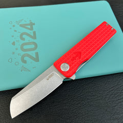 KUBEY KU317L  Sailor Liner Lock Flipper Outdoor Folding Knife Red G10 Handle 3.11" Stonewash 14C28N Blade