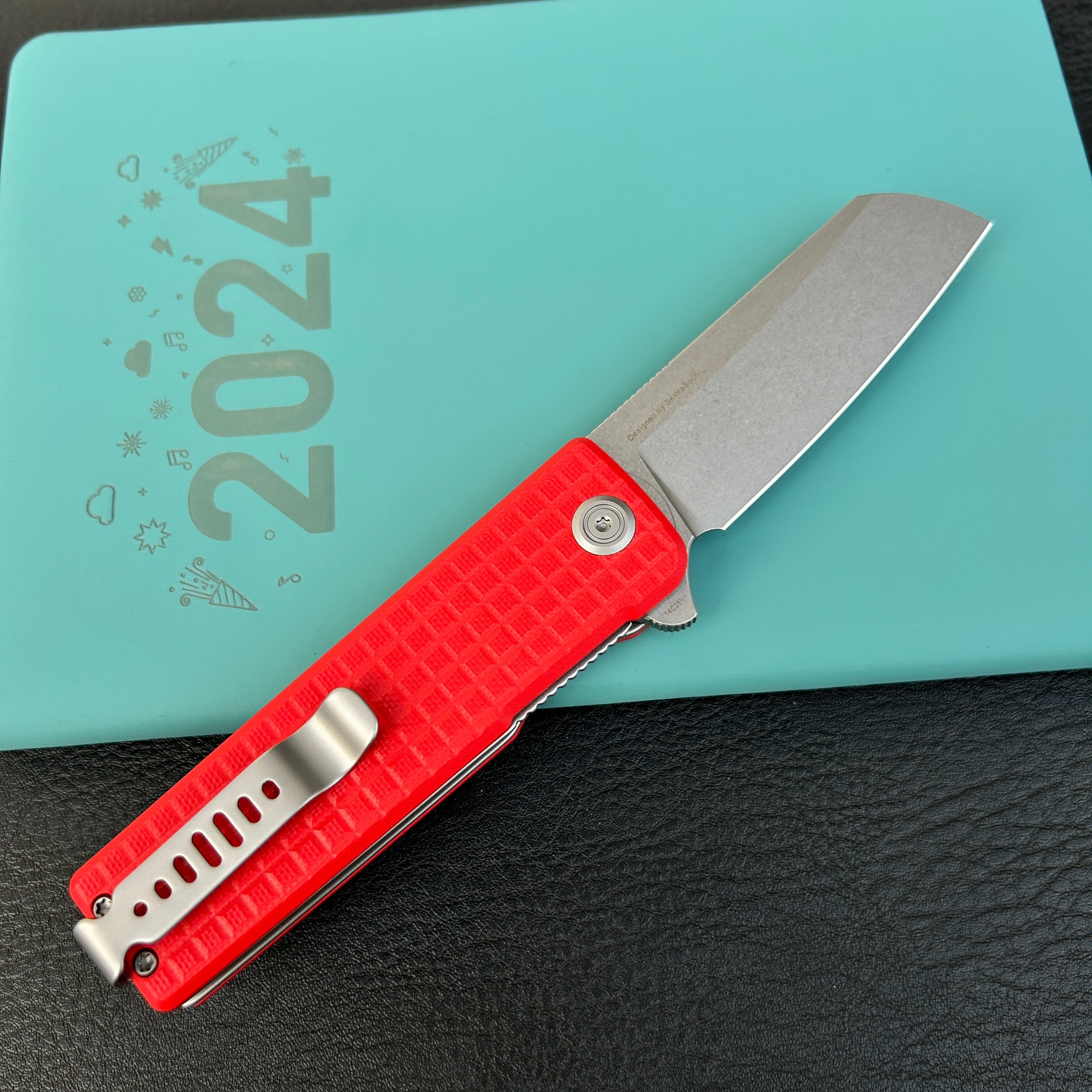 KUBEY KU317L  Sailor Liner Lock Flipper Outdoor Folding Knife Red G10 Handle 3.11" Stonewash 14C28N Blade