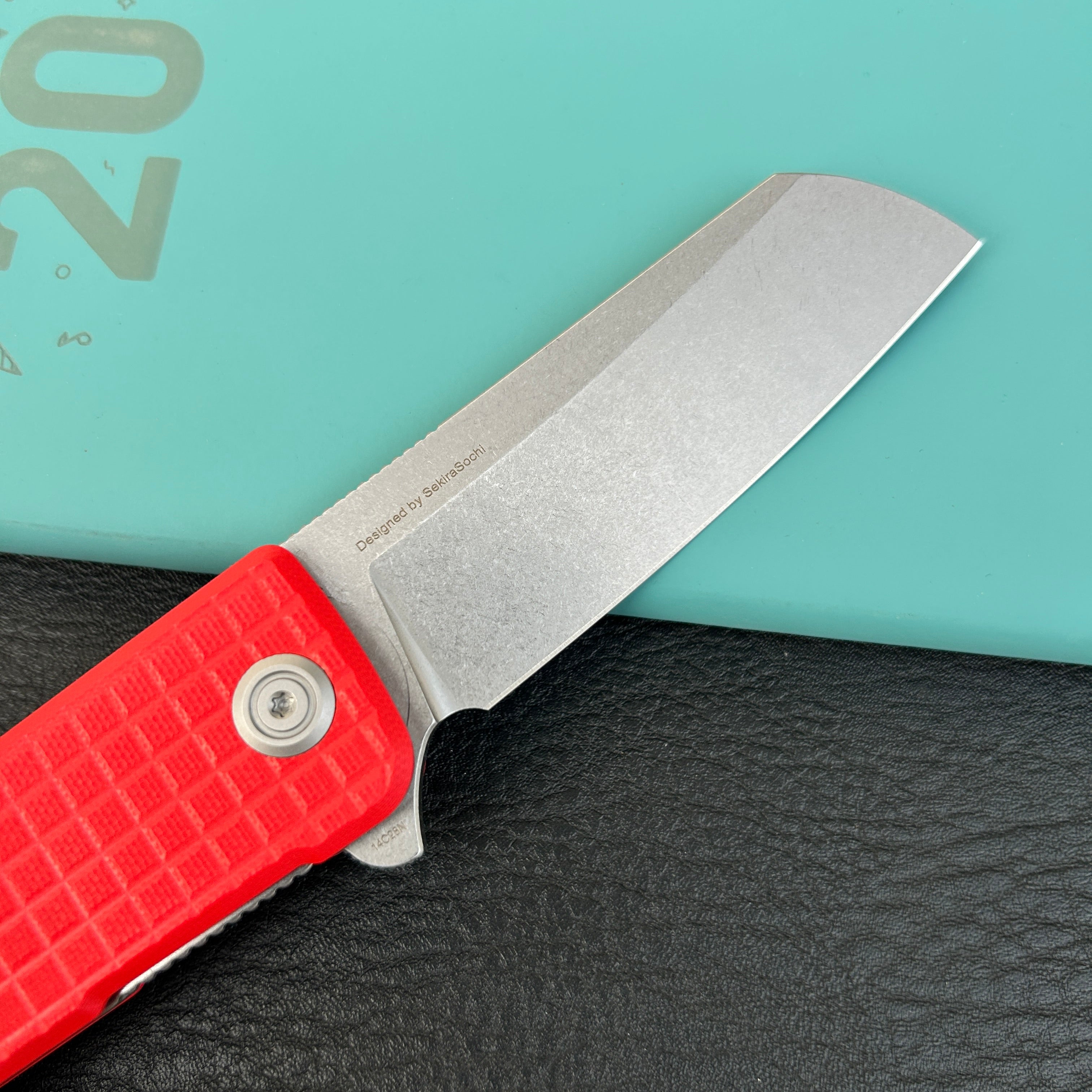 KUBEY KU317L  Sailor Liner Lock Flipper Outdoor Folding Knife Red G10 Handle 3.11" Stonewash 14C28N Blade