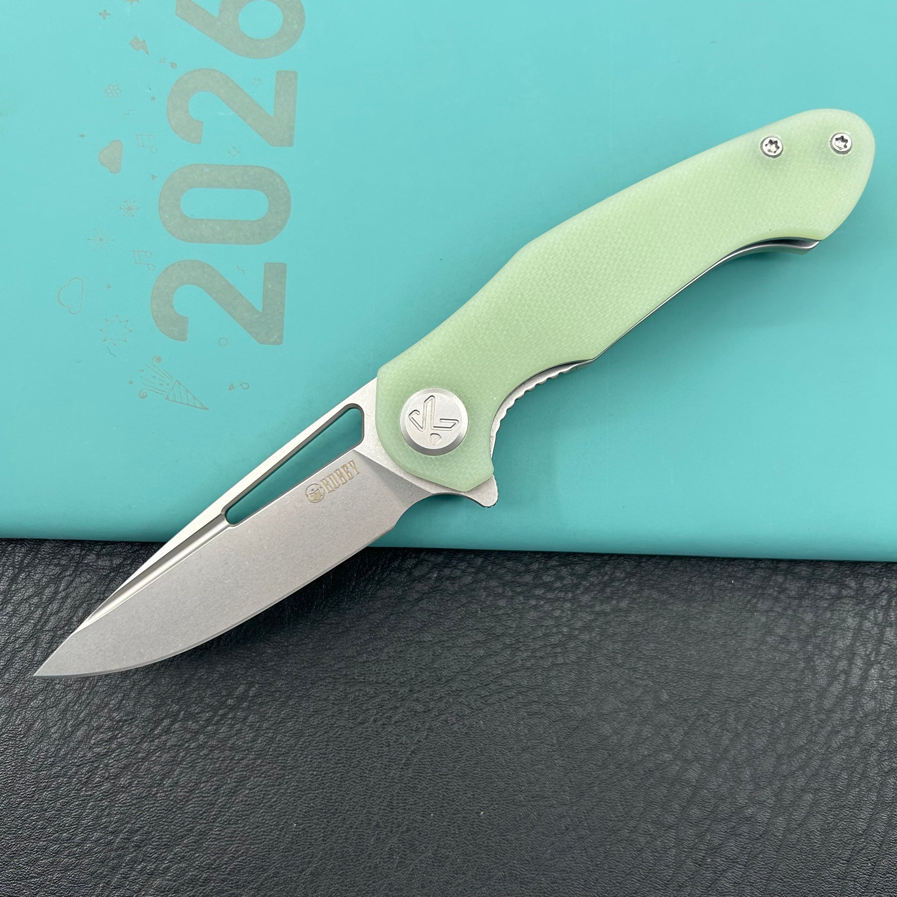 KUBEY Knife KU210I Dugu Linerlock Jade   14C28N Folding Knife