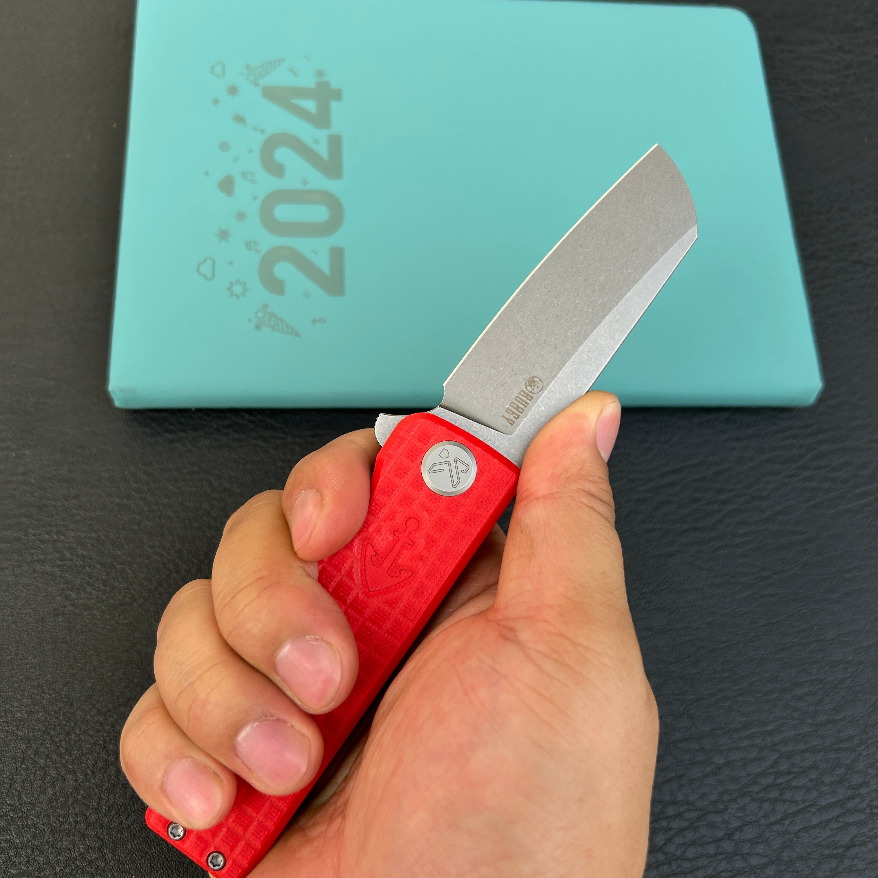 KUBEY KU317L  Sailor Liner Lock Flipper Outdoor Folding Knife Red G10 Handle 3.11" Stonewash 14C28N Blade