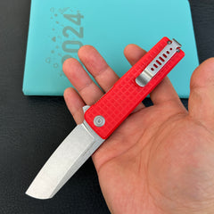 KUBEY KU317L  Sailor Liner Lock Flipper Outdoor Folding Knife Red G10 Handle 3.11" Stonewash 14C28N Blade