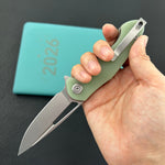 KUBEY Knife KU210I Dugu Linerlock Jade   14C28N Folding Knife