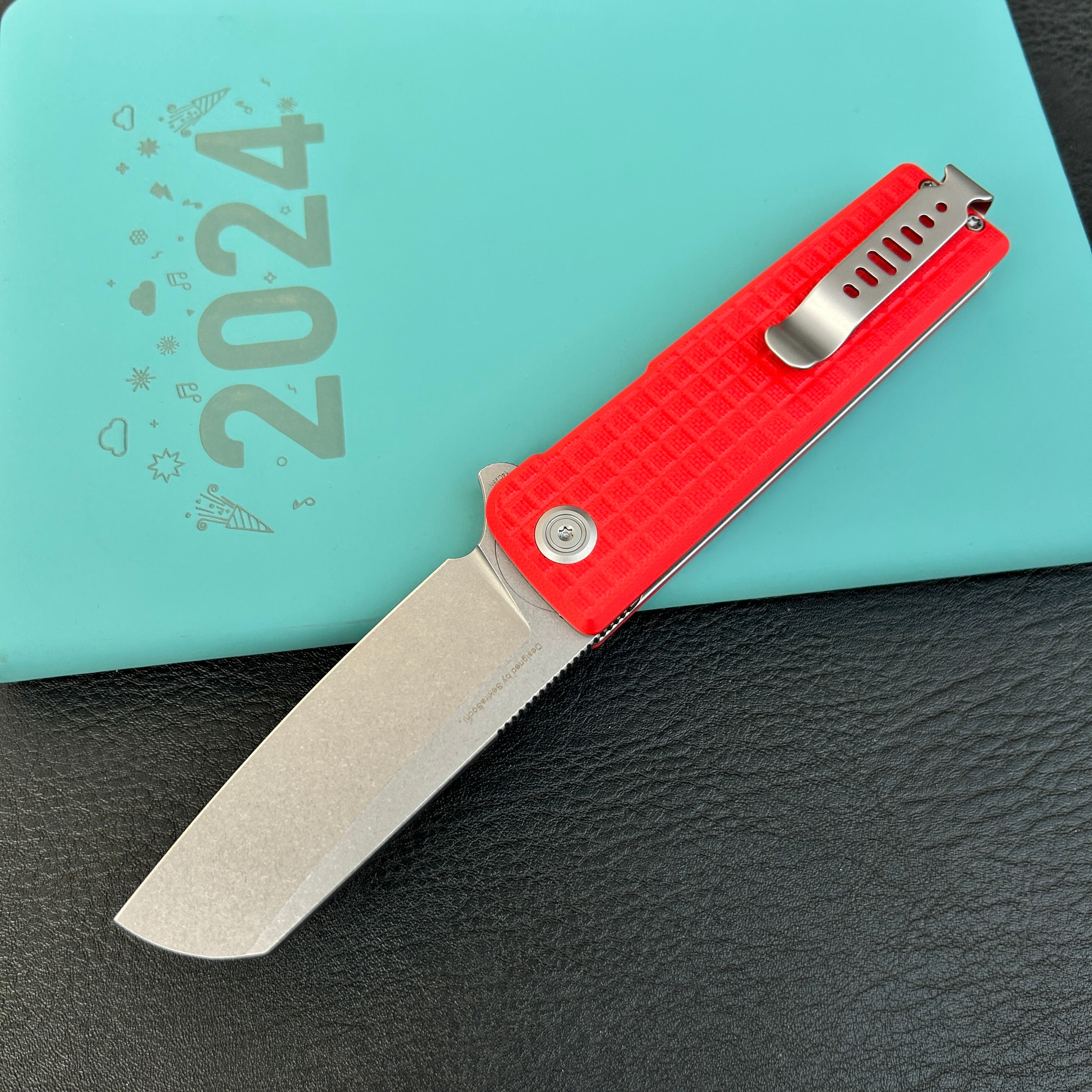 KUBEY KU317L  Sailor Liner Lock Flipper Outdoor Folding Knife Red G10 Handle 3.11" Stonewash 14C28N Blade