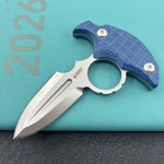KUBEY Knife KU403D Cavy Fixed Blade Knife Blue Micarta Handle 2.95'' Stonewash 14C28N Blade