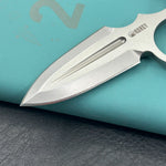 KUBEY Knife KU403D Cavy Fixed Blade Knife Blue Micarta Handle 2.95'' Stonewash 14C28N Blade