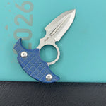 KUBEY Knife KU403D Cavy Fixed Blade Knife Blue Micarta Handle 2.95'' Stonewash 14C28N Blade