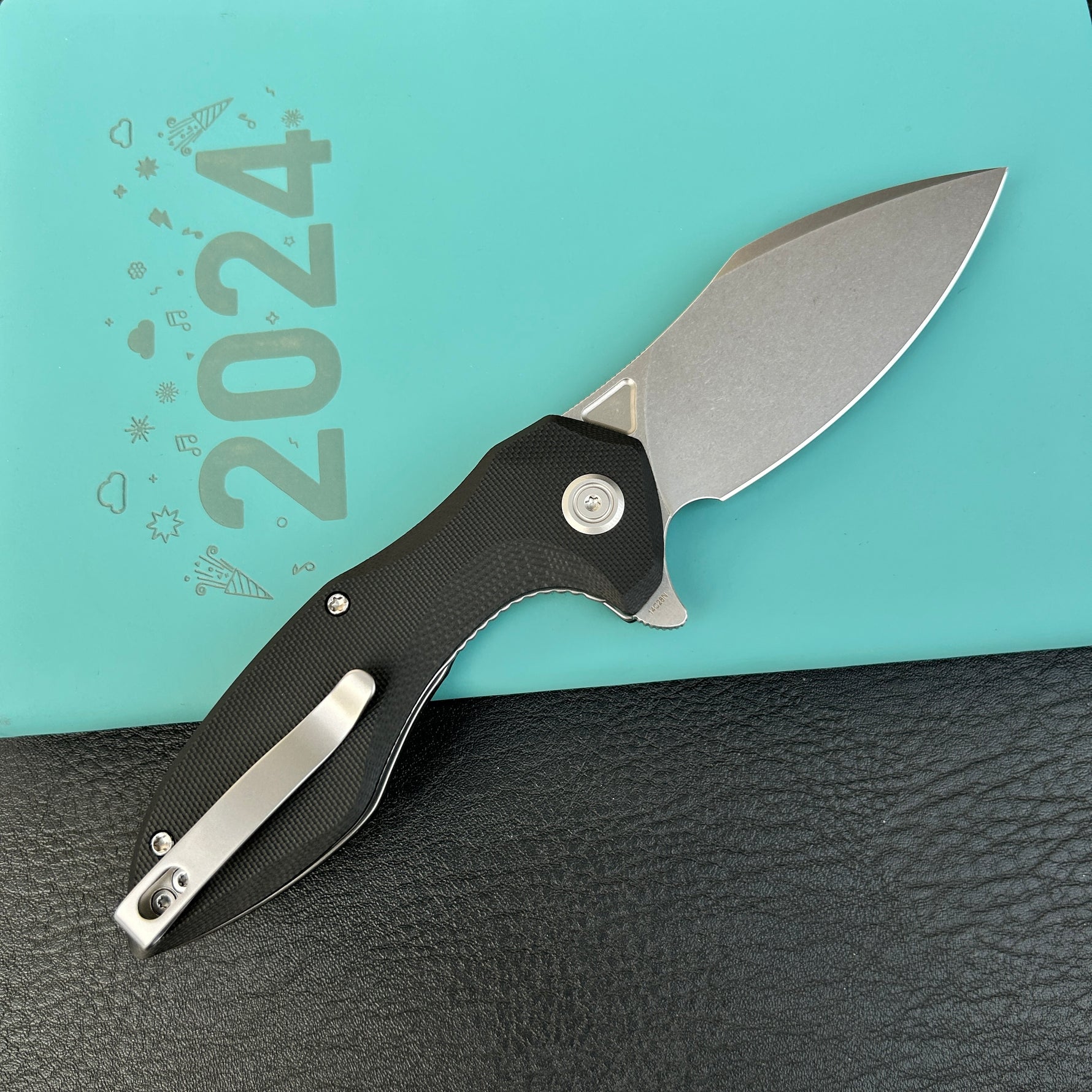 KUBEY knife KU236K Noble Flipper Folding Knife Black G10 Handle 3.15" Beadblast 14C28N