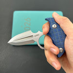 KUBEY Knife KU403D Cavy Fixed Blade Knife Blue Micarta Handle 2.95'' Stonewash 14C28N Blade