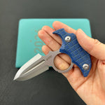 KUBEY Knife KU403D Cavy Fixed Blade Knife Blue Micarta Handle 2.95'' Stonewash 14C28N Blade