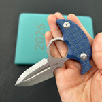 KUBEY Knife KU403D Cavy Fixed Blade Knife Blue Micarta Handle 2.95'' Stonewash 14C28N Blade