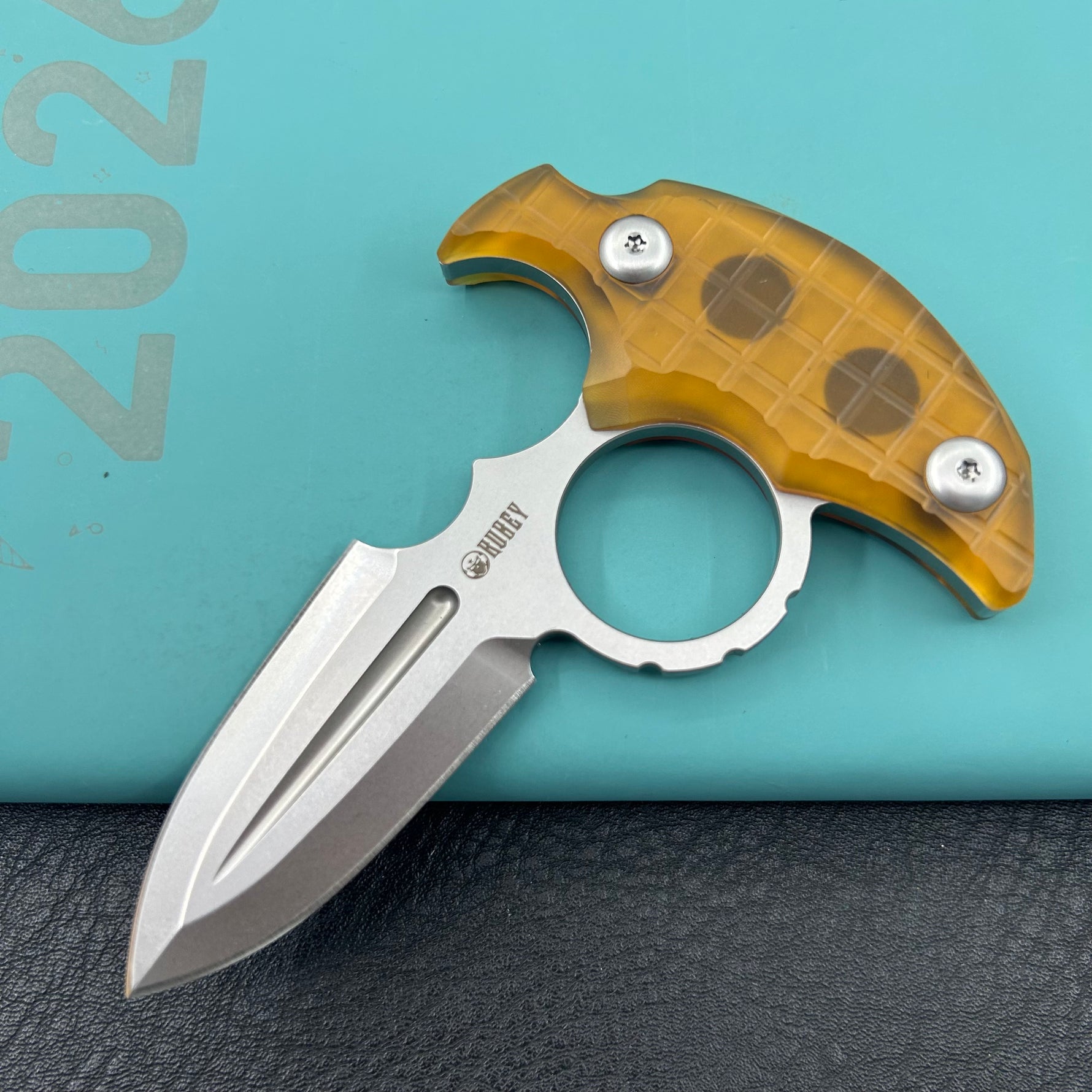 KUBEY Knife KU403F Cavy Fixed Blade Knife Ultem Handle 2.95'' Stonewash 14C28N Blade