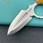 KUBEY Knife KU403F Cavy Fixed Blade Knife Ultem Handle 2.95'' Stonewash 14C28N Blade