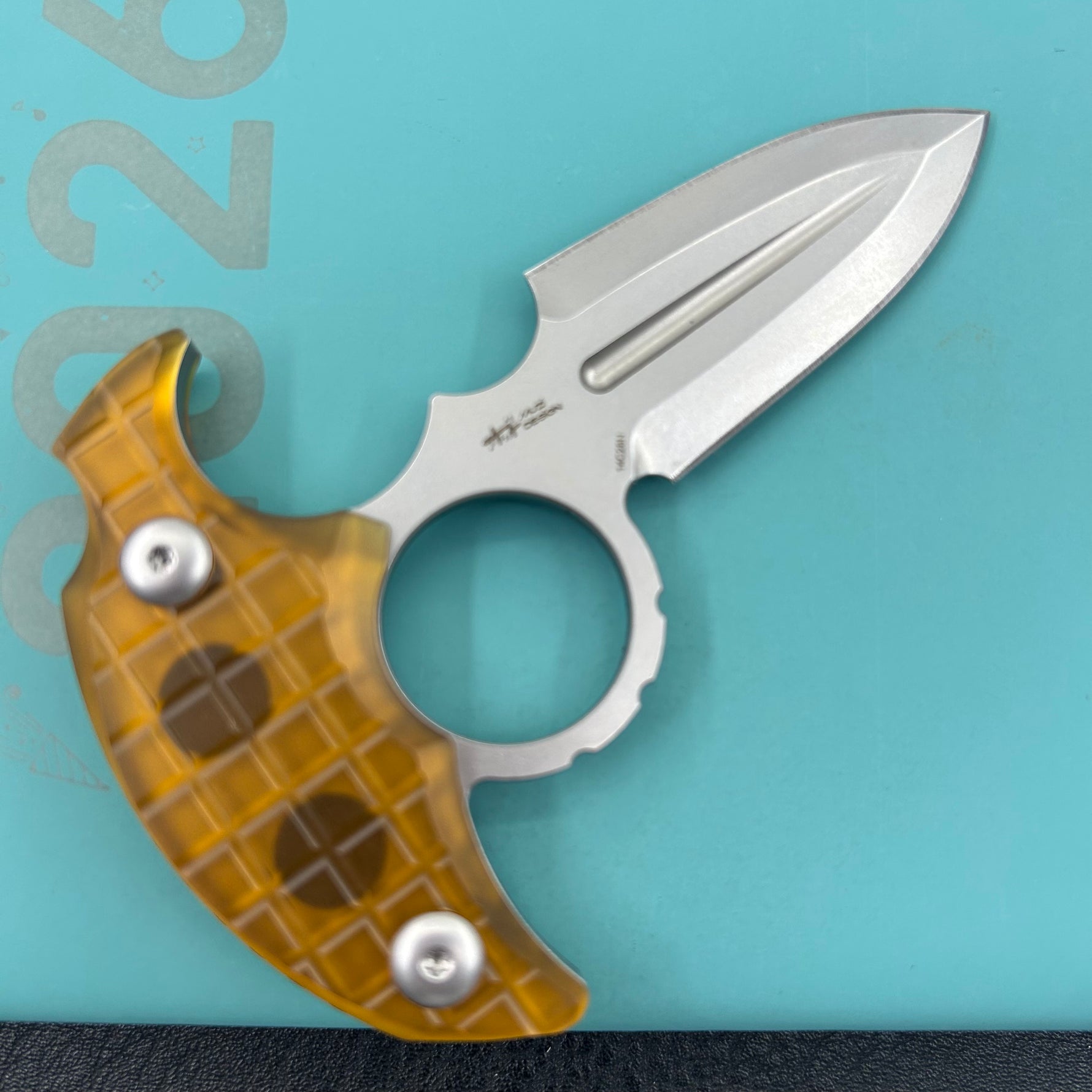 KUBEY Knife KU403F Cavy Fixed Blade Knife Ultem Handle 2.95'' Stonewash 14C28N Blade