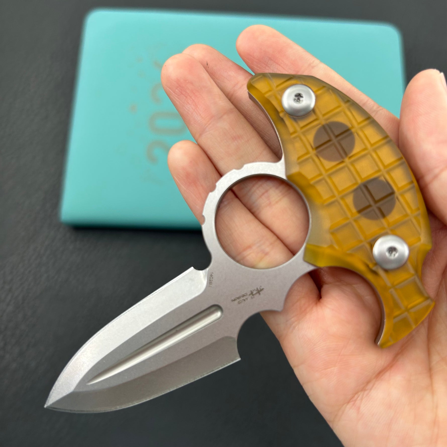 KUBEY Knife KU403F Cavy Fixed Blade Knife Ultem Handle 2.95'' Stonewash 14C28N Blade