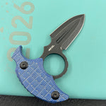 KUBEY Knife KU403C Cavy Fixed Blade Knife Blue Micarta Handle 2.95'' Blackwash 14C28N Blade