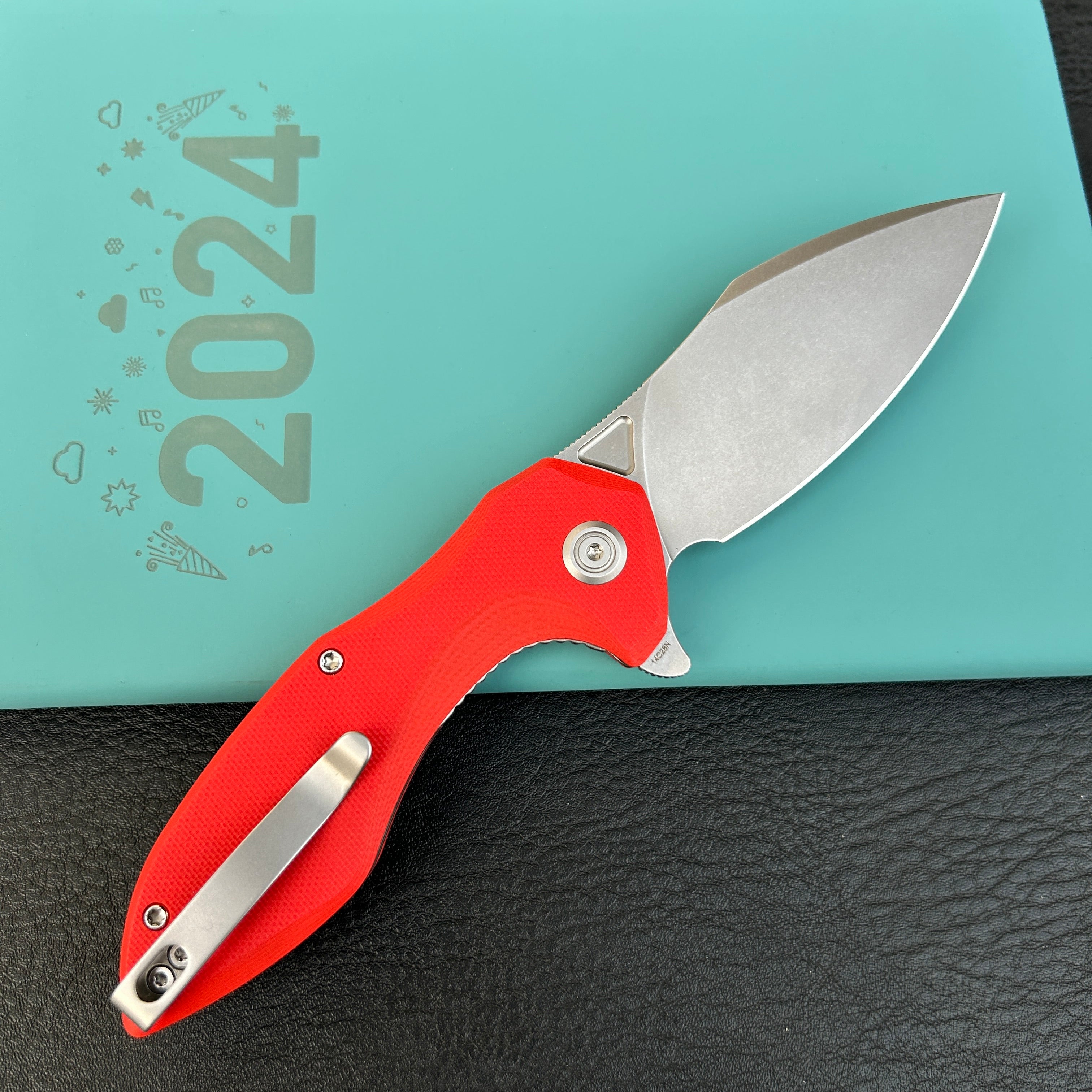 KUBEY  KU236L Noble Flipper Folding Knife Red G10 Handle 3.15" Beadblast 14C28N