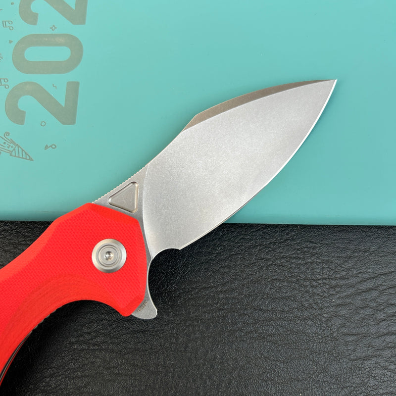 KUBEY  KU236L Noble Flipper Folding Knife Red G10 Handle 3.15" Beadblast 14C28N