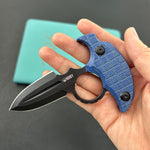 KUBEY Knife KU403C Cavy Fixed Blade Knife Blue Micarta Handle 2.95'' Blackwash 14C28N Blade