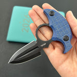 KUBEY Knife KU403C Cavy Fixed Blade Knife Blue Micarta Handle 2.95'' Blackwash 14C28N Blade