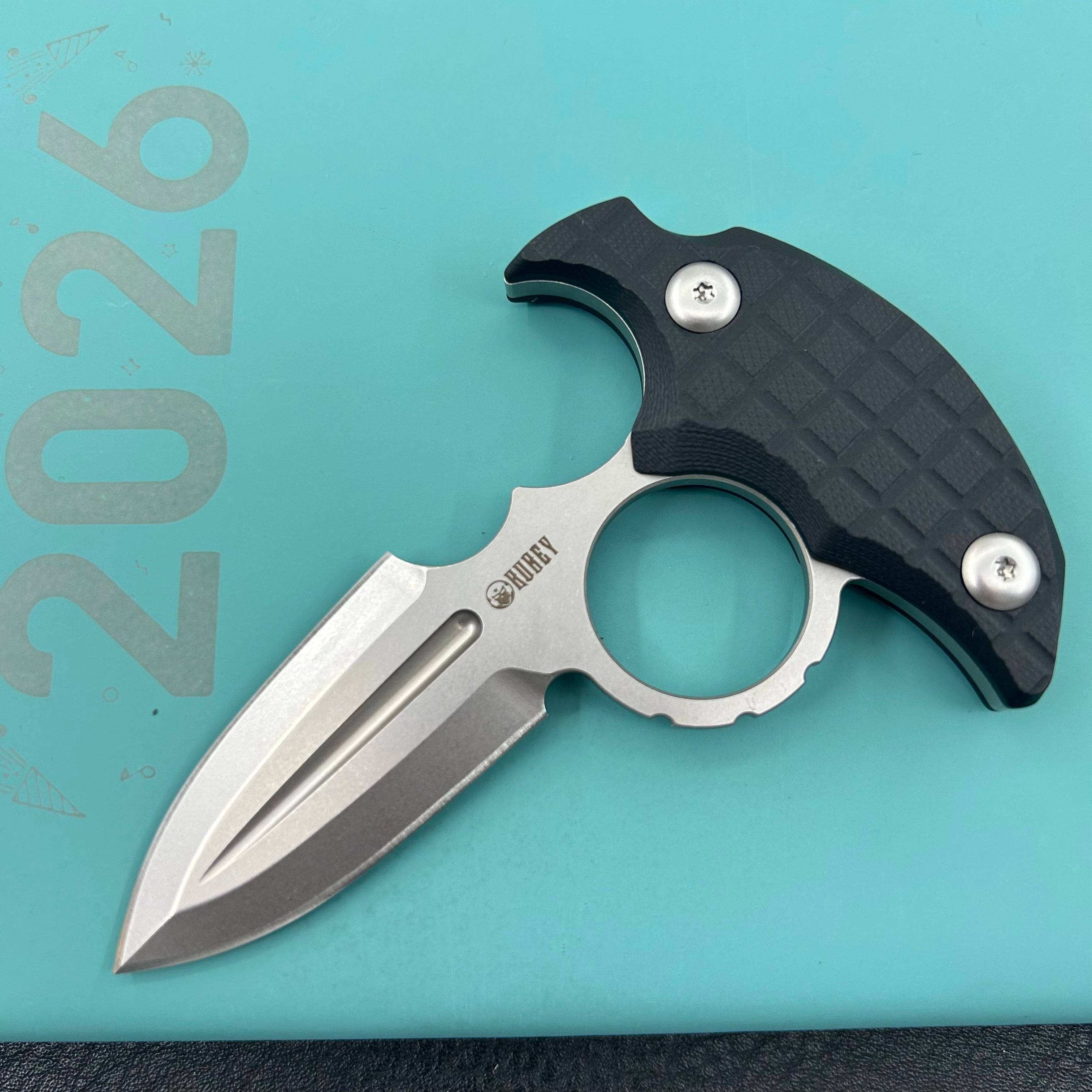 KUBEY Knife KU403A Cavy Fixed Blade Knife Black G10 Handle 2.95'' Stonewash 14C28N Blade