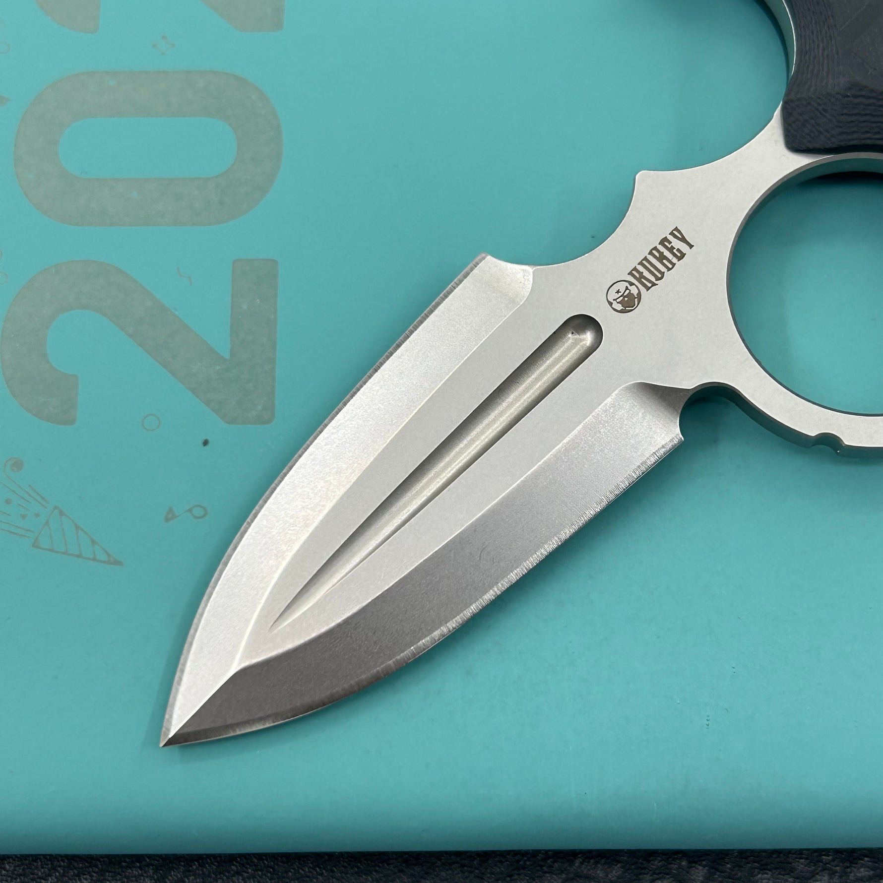 KUBEY Knife KU403A Cavy Fixed Blade Knife Black G10 Handle 2.95'' Stonewash 14C28N Blade