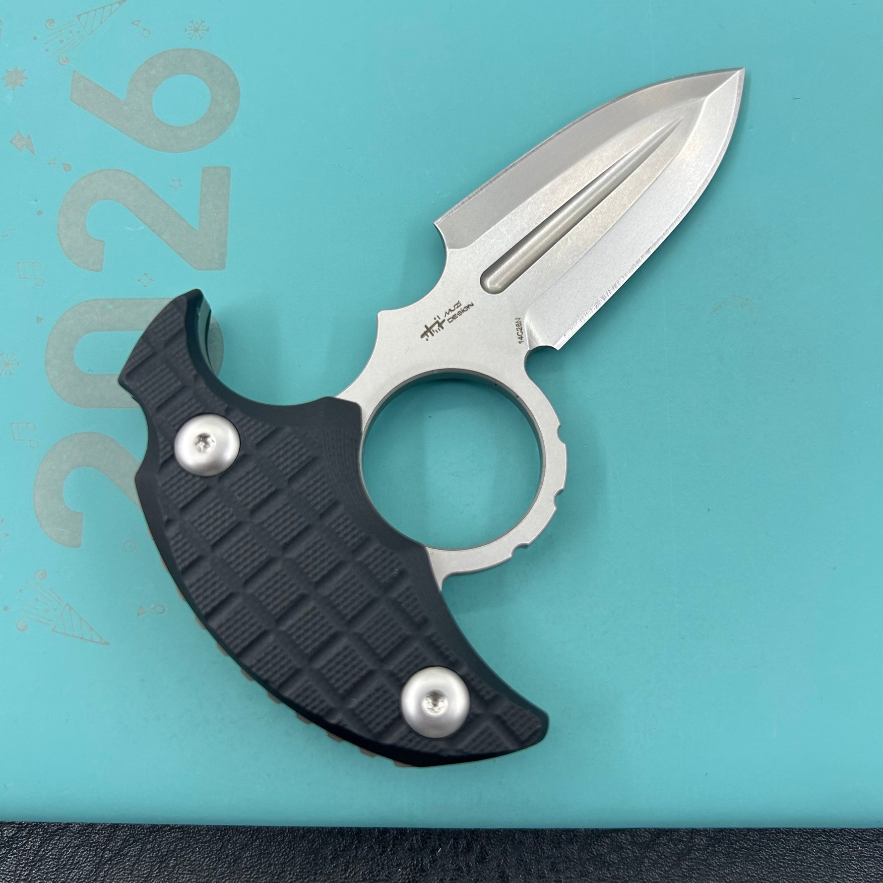 KUBEY Knife KU403A Cavy Fixed Blade Knife Black G10 Handle 2.95'' Stonewash 14C28N Blade