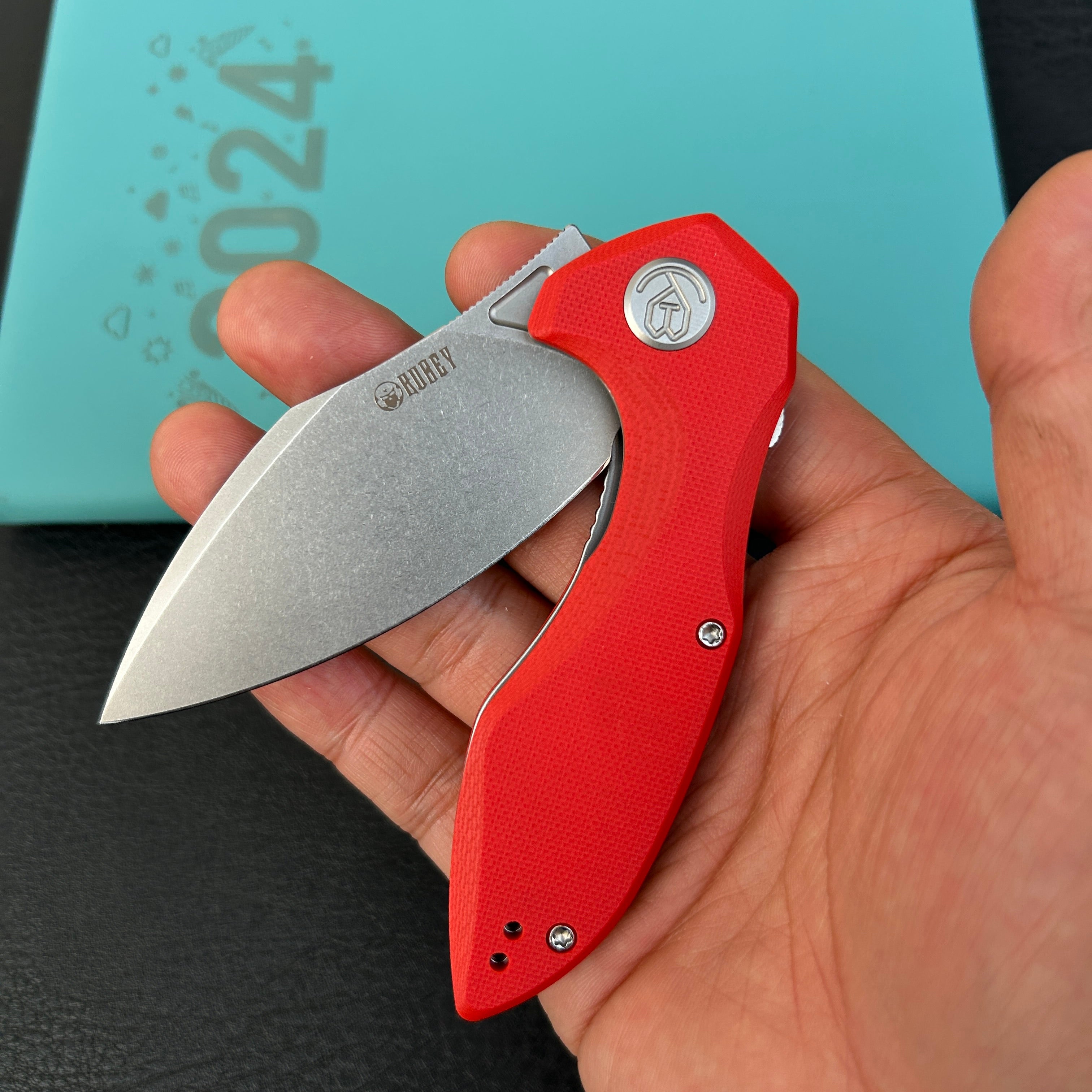 KUBEY  KU236L Noble Flipper Folding Knife Red G10 Handle 3.15" Beadblast 14C28N