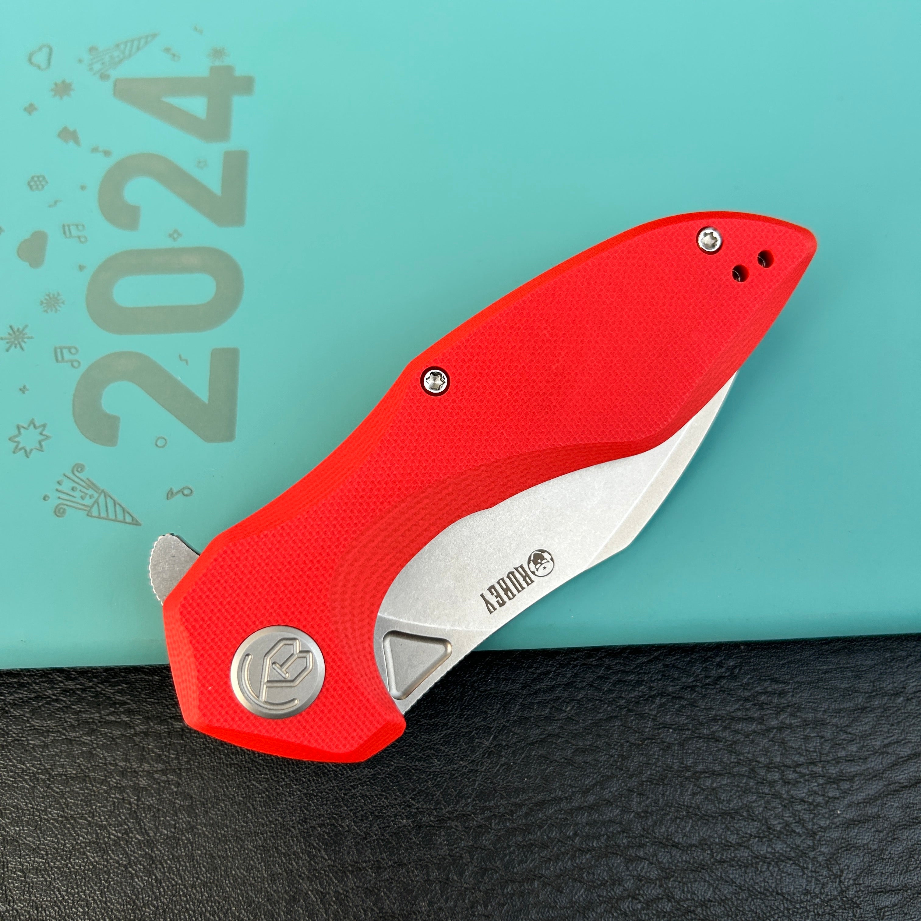 KUBEY  KU236L Noble Flipper Folding Knife Red G10 Handle 3.15" Beadblast 14C28N