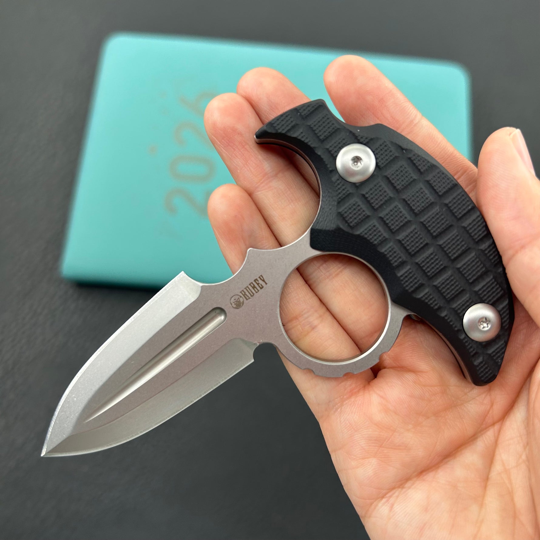 KUBEY Knife KU403A Cavy Fixed Blade Knife Black G10 Handle 2.95'' Stonewash 14C28N Blade