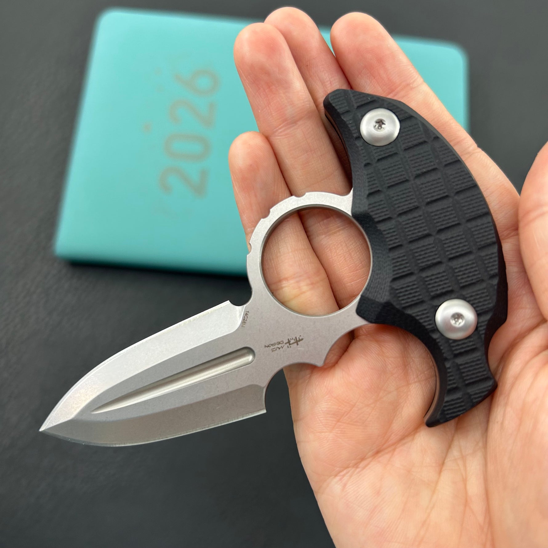 KUBEY Knife KU403A Cavy Fixed Blade Knife Black G10 Handle 2.95'' Stonewash 14C28N Blade