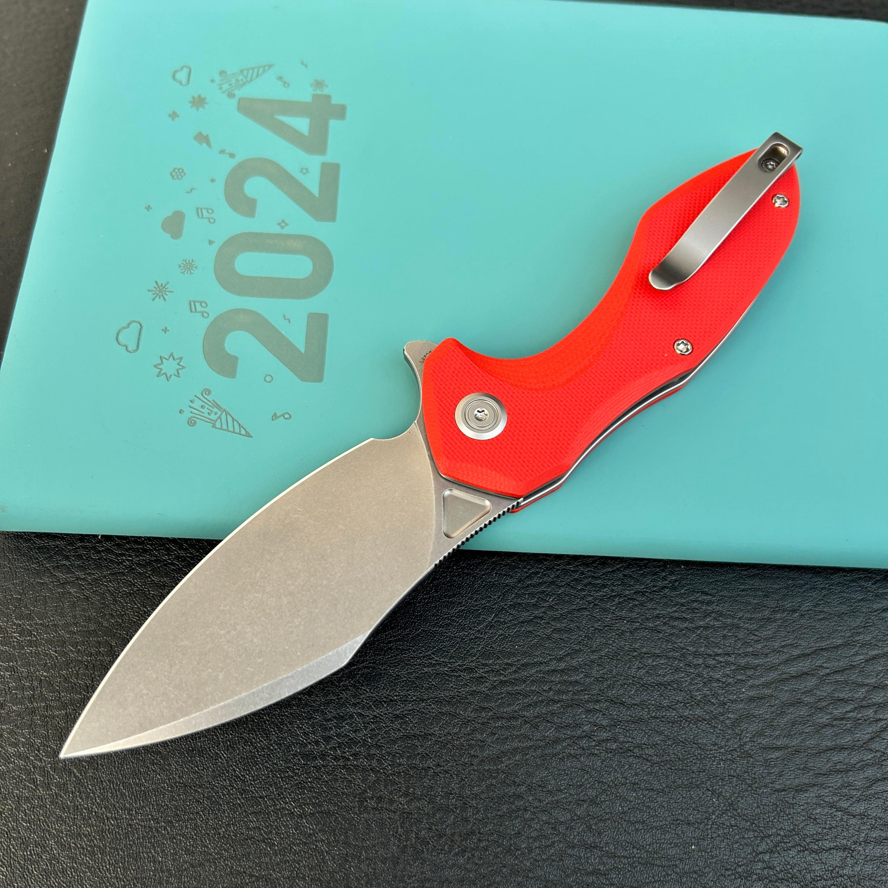 KUBEY  KU236L Noble Flipper Folding Knife Red G10 Handle 3.15" Beadblast 14C28N