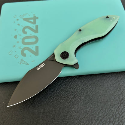KUBEY KU236Q Noble Flipper Folding Knife Jade G10 Handle 3.15" Blackwash 14C28N