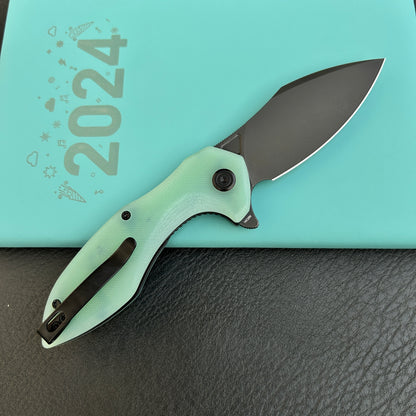 KUBEY KU236Q Noble Flipper Folding Knife Jade G10 Handle 3.15" Blackwash 14C28N
