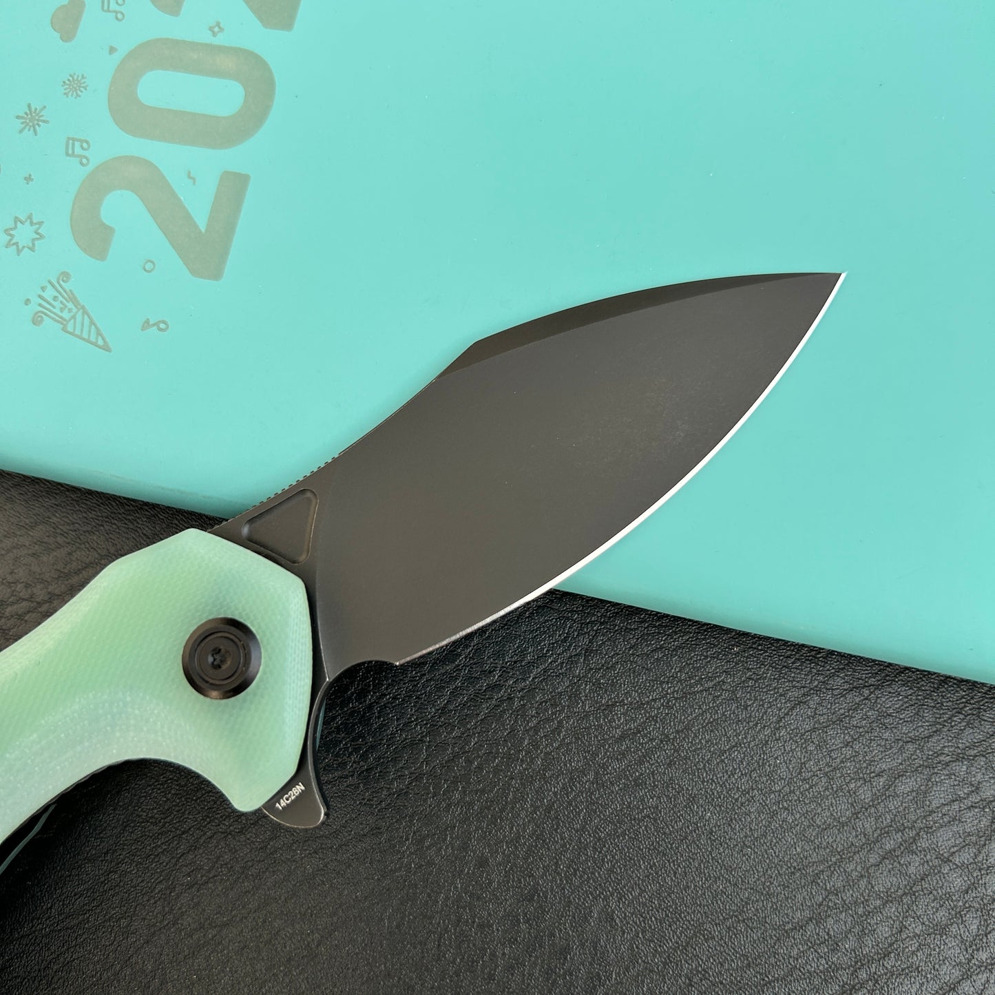 KUBEY KU236Q Noble Flipper Folding Knife Jade G10 Handle 3.15" Blackwash 14C28N