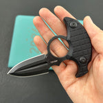 KUBEY Knife KU403B Cavy Fixed Blade Knife Black G10 Handle 2.95'' Blackwash 14C28N Blade