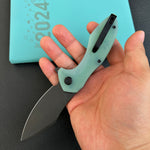 KUBEY KU236Q Noble Flipper Folding Knife Jade G10 Handle 3.15" Blackwash 14C28N