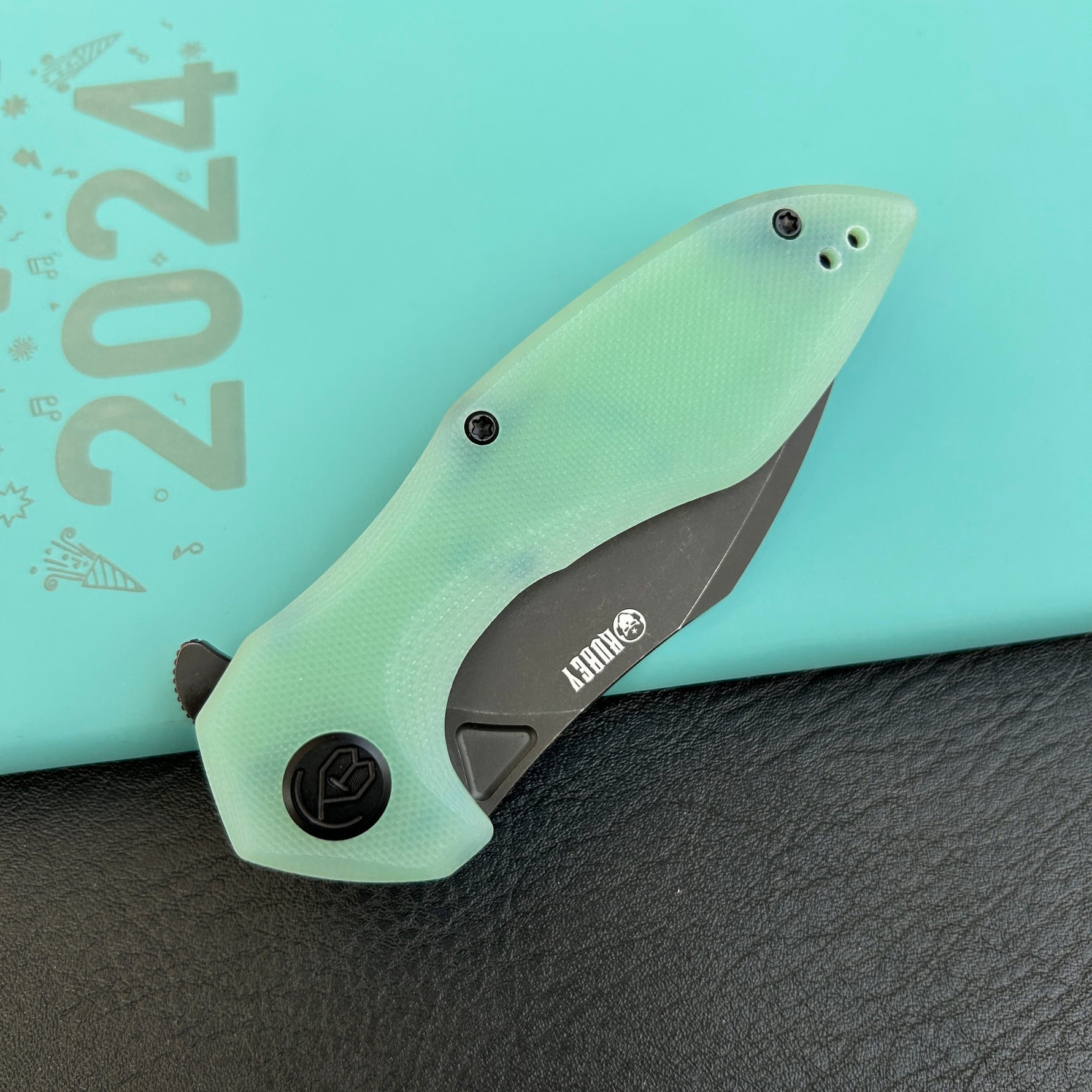 KUBEY KU236Q Noble Flipper Folding Knife Jade G10 Handle 3.15" Blackwash 14C28N
