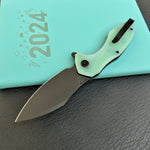KUBEY KU236Q Noble Flipper Folding Knife Jade G10 Handle 3.15" Blackwash 14C28N
