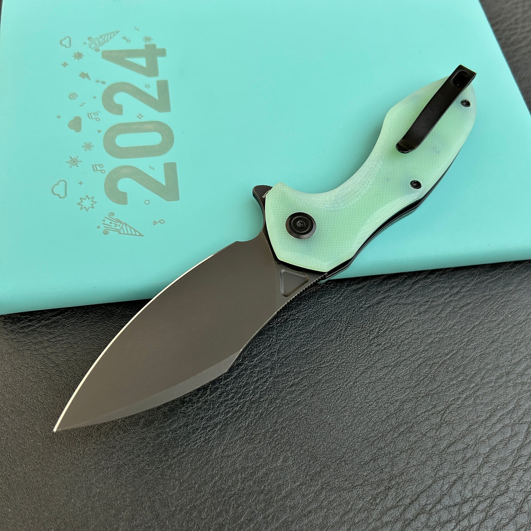 KUBEY KU236Q Noble Flipper Folding Knife Jade G10 Handle 3.15" Blackwash 14C28N
