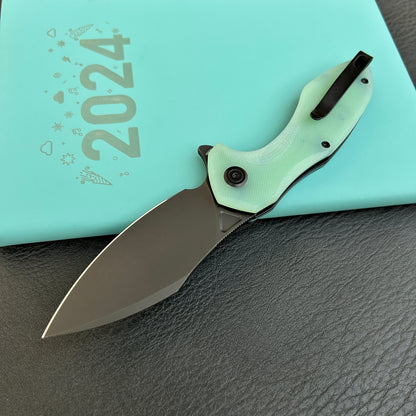 KUBEY KU236Q Noble Flipper Folding Knife Jade G10 Handle 3.15" Blackwash 14C28N